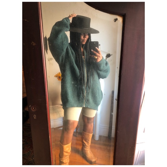 LL Bean green wool oversized zip up cardigan jacket sweater - Picture 13 of 17